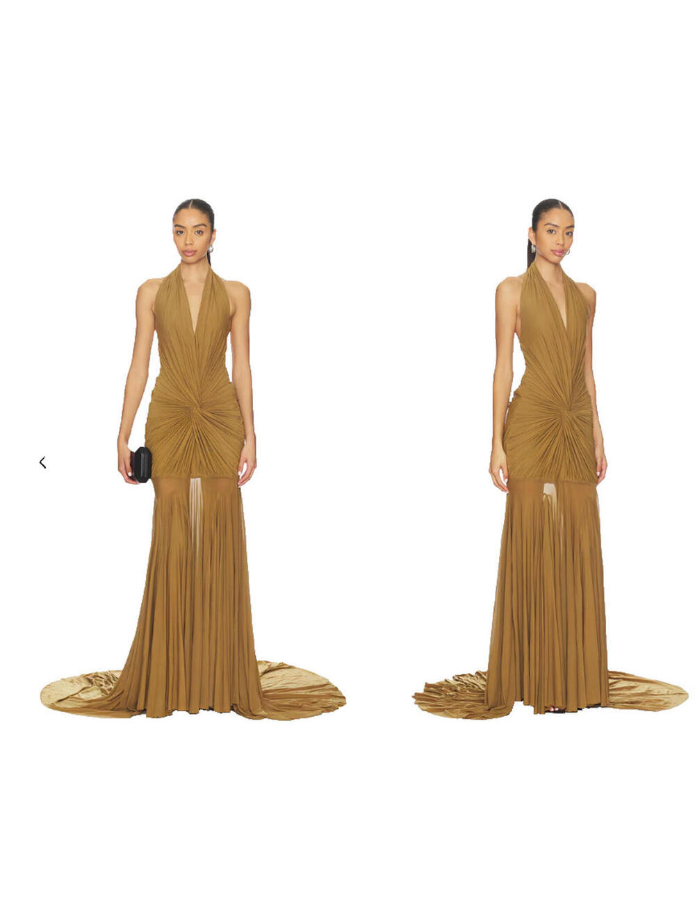 Deme by Gabriella Chloe Maxi Dress Sand Green Ruched Jersey Halter SZ S NWT $425